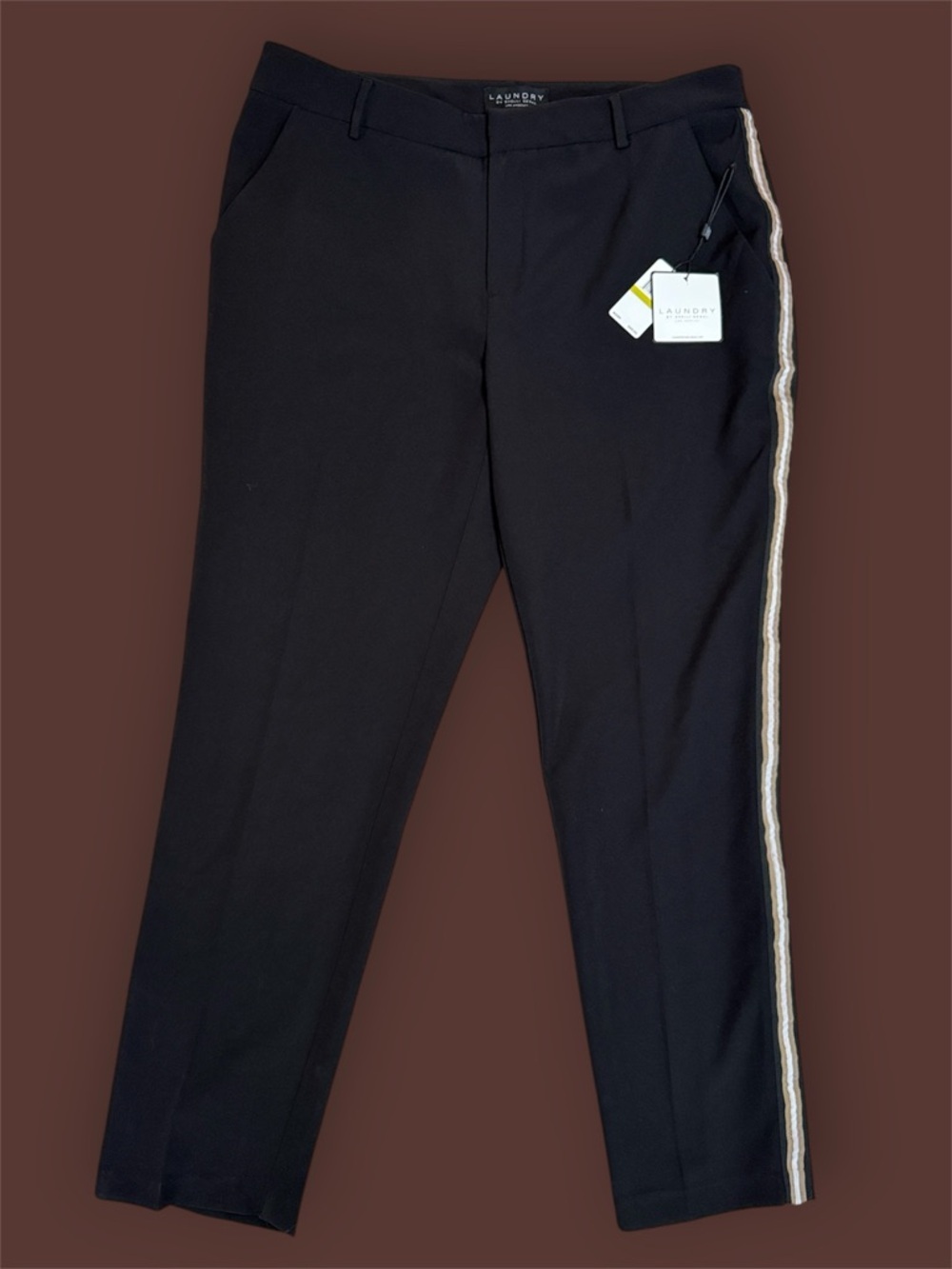 NWT Laundry By Shelli Segal Black Trousers with Striped-Trim Side Panel Sz 14